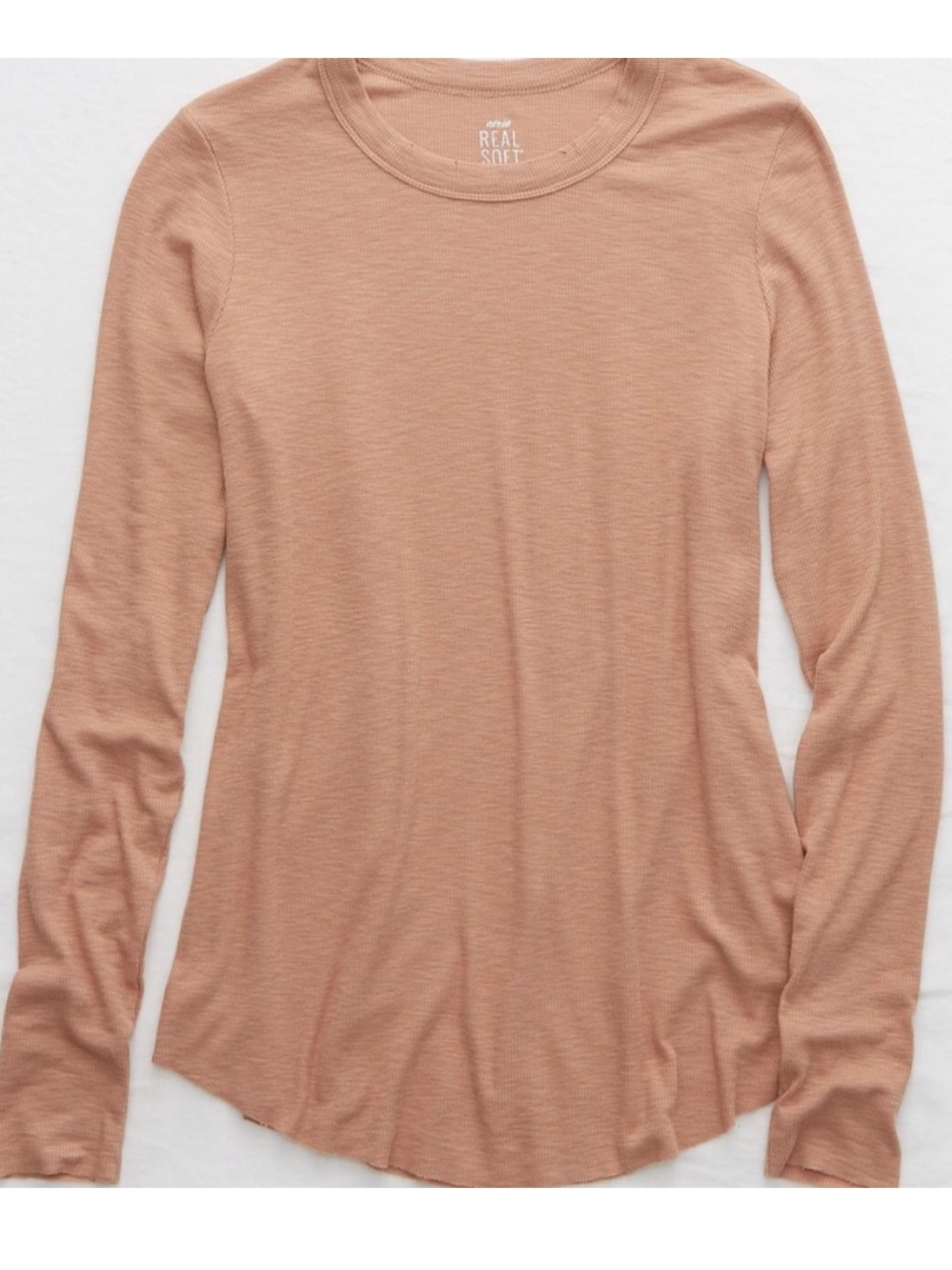 Aerie Real Soft Long Sleeve T-Shirt in Tan